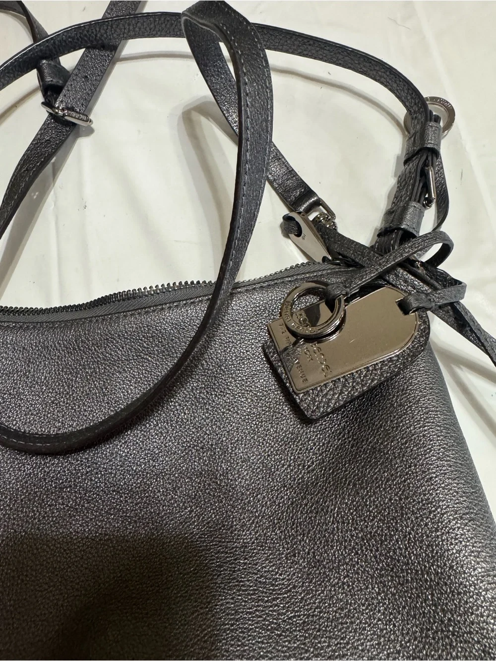 henri bendel Charcoal Leather Crossbody Messenger Bag